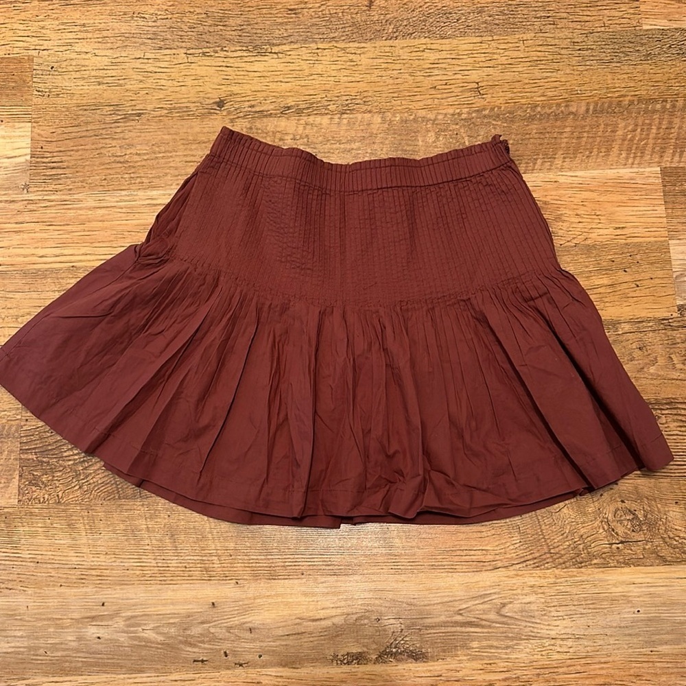Anthropologie Maroon Drop Waist Pleated Mini Skirt With Pockets B17